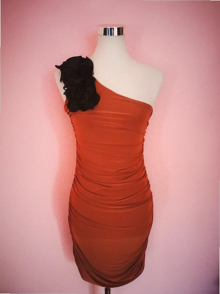 "NEU" Kleid, One-Shoulder, Cognac, Glänzend, Feier, Hochzeit, Gr. 34/36 (B3)