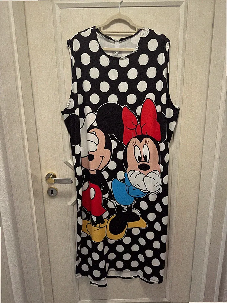 Neu- langes Shirt Kleid „Minnie&Mickey“ Rundhals, ärmellos, Bunt