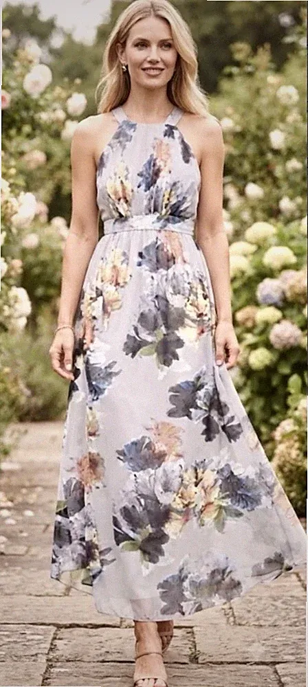 Neu Little Mistress Maxikleid Blumen Damen UK 14 V-Ausschnitt Sommer Hochzeit Gast