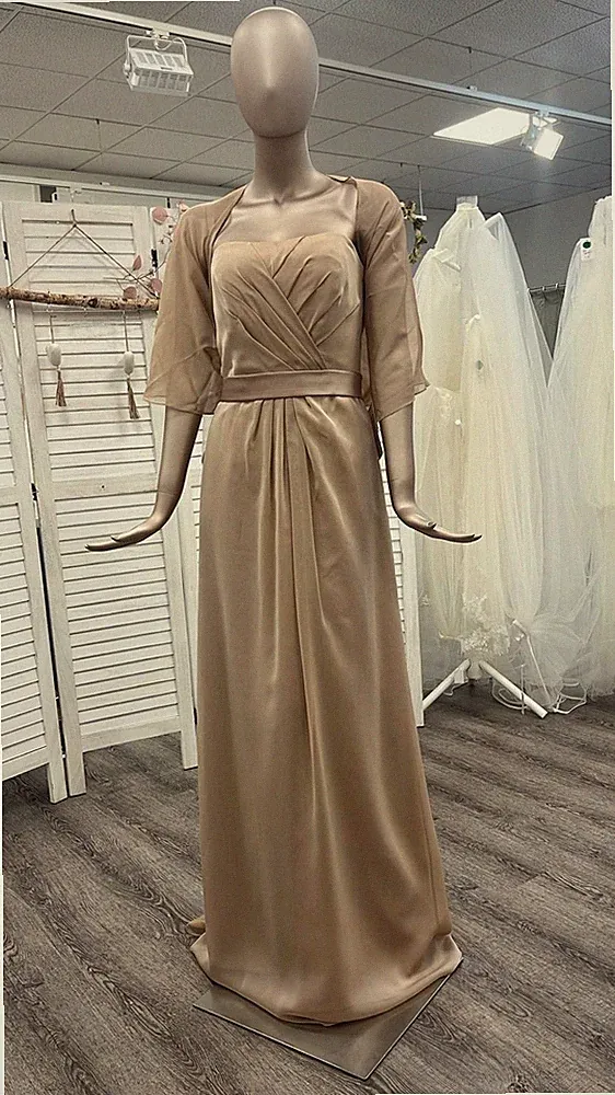 NEU LOHRENGEL ABENDKLEID GR 40 HELL BRAUN MIT STOLA UND TRÄGERN HOCHZEITSGAST