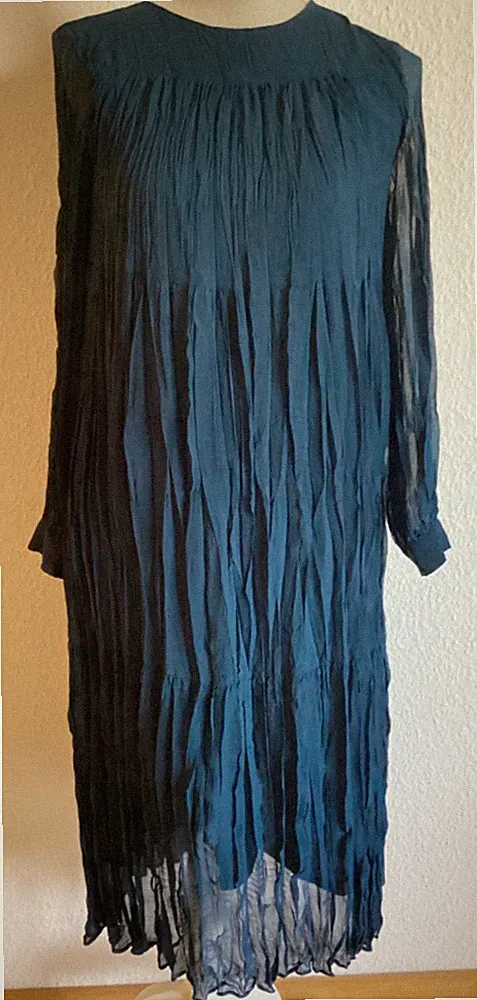 NEU MANGO fließendes Plisseekleid XS 34, Petrol, Party, Capsule, MIDI, festlich