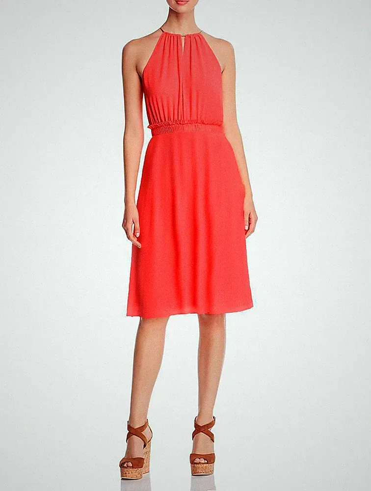 NEU MICHAEL KORS Damen Rosa Gefaltet Gold Kette Trager Kleid 38 46 $175
