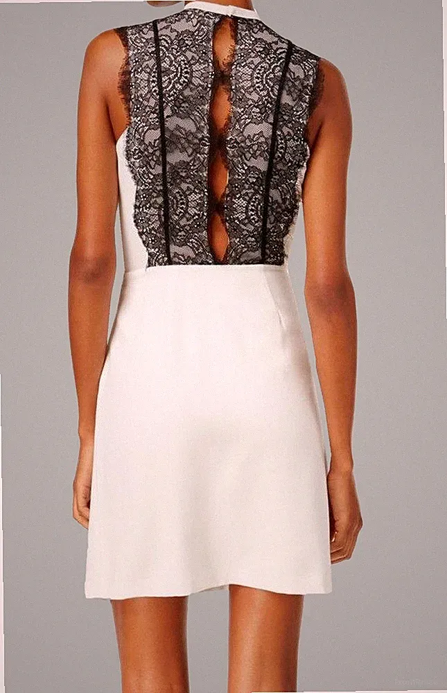 NEU MICHAEL KORS Damen Weiß Schwarz Spitze Liniert Party Kleid M XL 38 44 $175