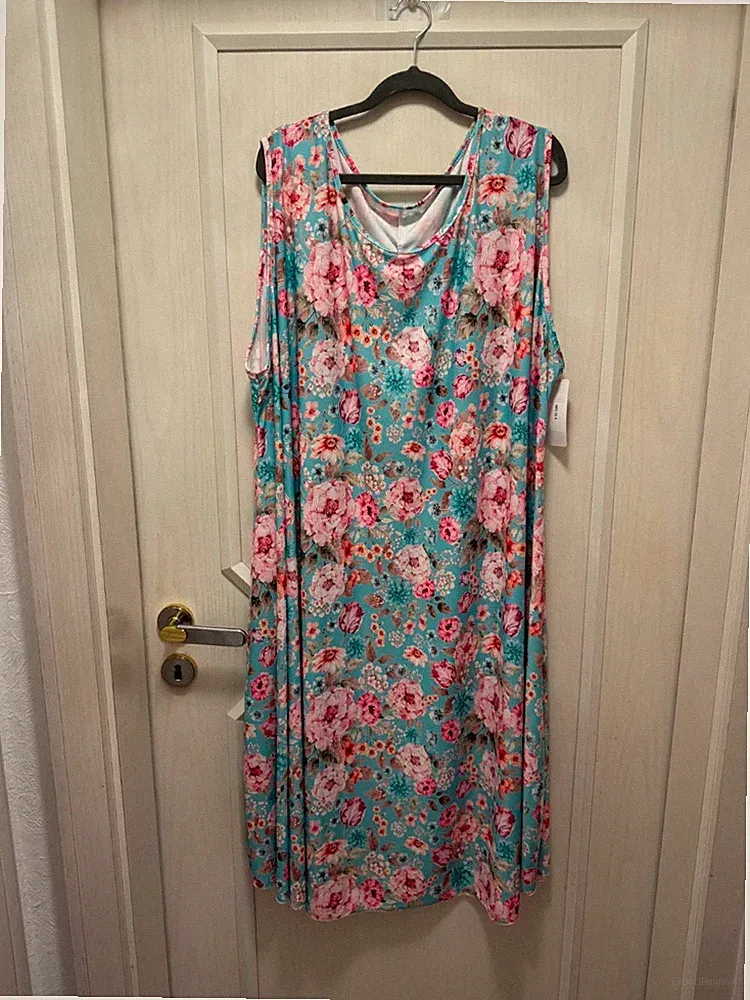 Neu- Midi Kleid „Klassik Rosen “ RH, Ärmellos,A-Linie bunt 52/54