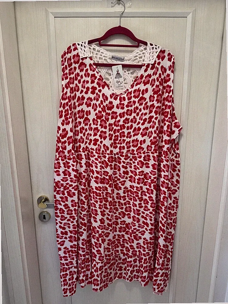 Neu- Midi Kleid „KlassikLeo Ornament “ VA, Ärmellos,A-Linie Rot Pink 54/56