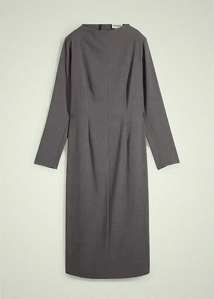 Neu Midikleid aus Viskose-Mix Gr. 50 Schiefergrau Damen-Kleid Langarm Etuikleid