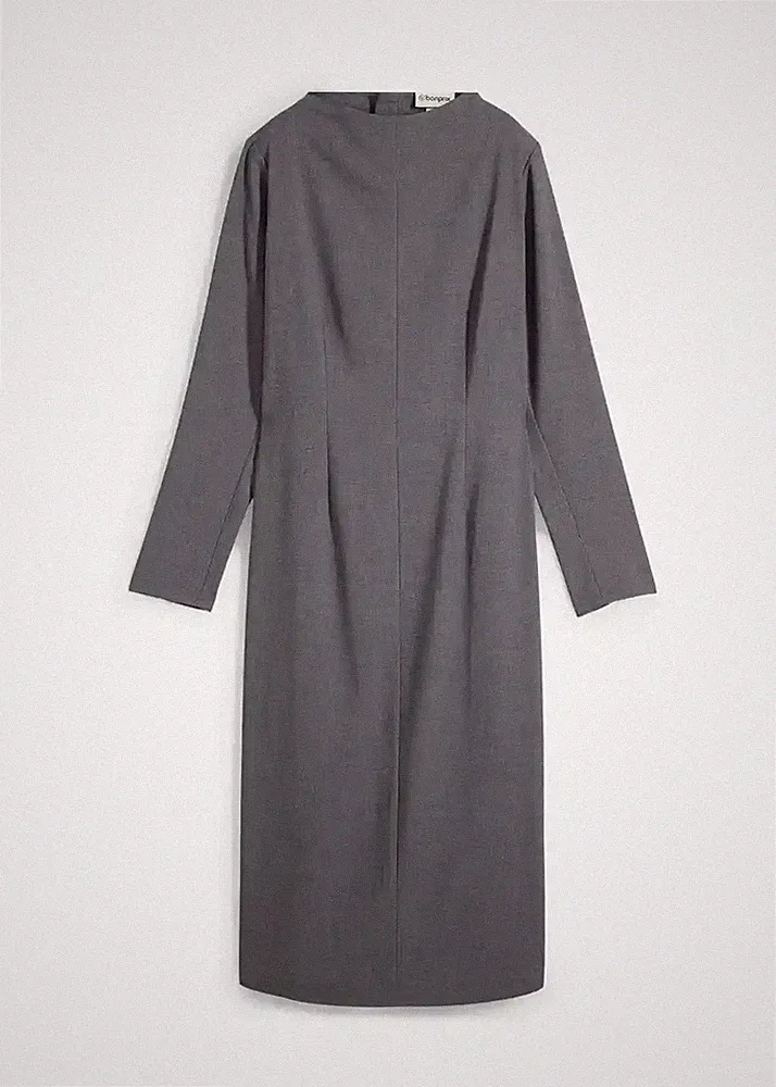 Neu Midikleid aus Viskose-Mix Gr. 54 Schiefergrau Damen-Kleid Langarm Etuikleid