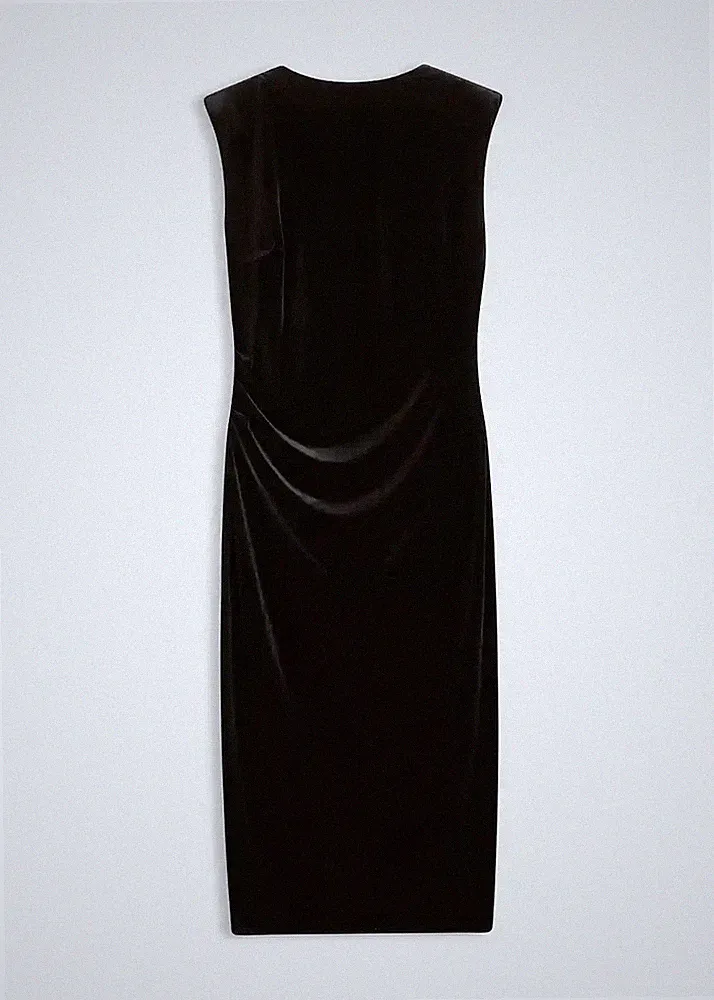 Neu Midikleid Gr. 52/54 Schwarz Damen Samt-Kleid Etuikleid
