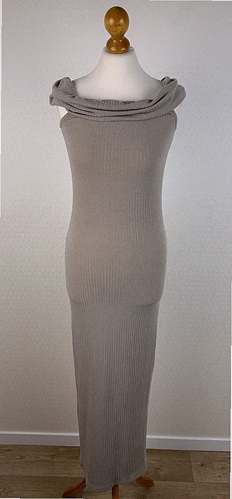 NEU! NEW LOOK Damen Gr. 38 Stretch Ripp-Strick Kleid Maxi Etuikleid beige 0B2