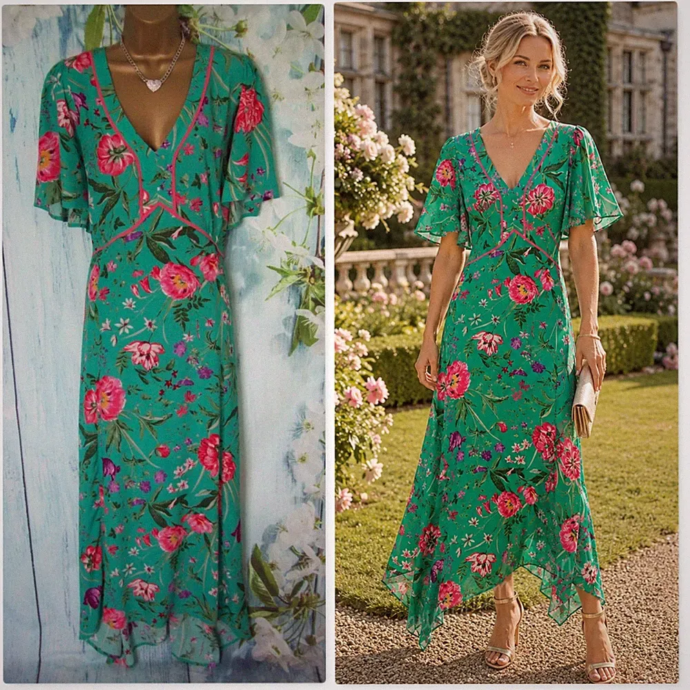 NEU Next V&A Love & Roses grün Blumen Maxikleid Größe 18 Hochzeit Gast Kreuzfahrt