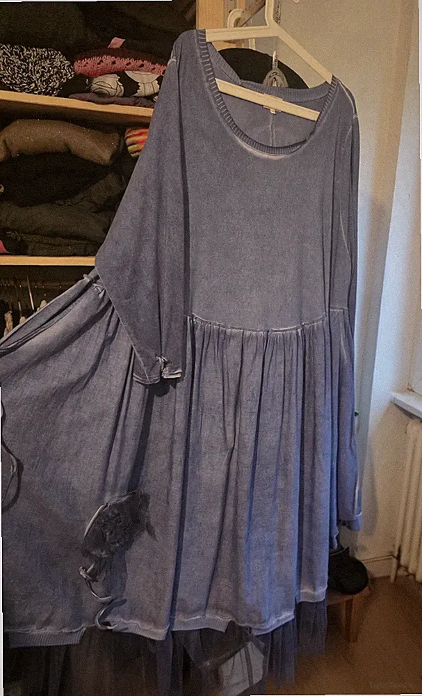 Neu Pangea KLEID jeansblau Gr.52/54 Wunderschön Mit Tülldetails