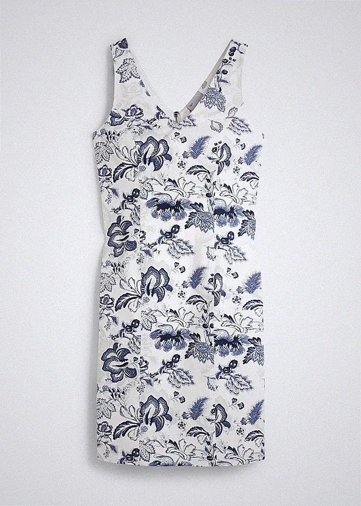Neu R-Ware Etuikleid Gr. 52 Wollweiß Dunkelblau Damenkleid Business-Kleid