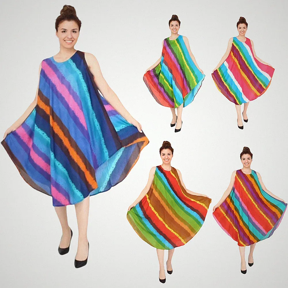 Neu Regenschirm Kleid Top Regenbogen Print für Sommer Strand Cover Urlaub ärmellos