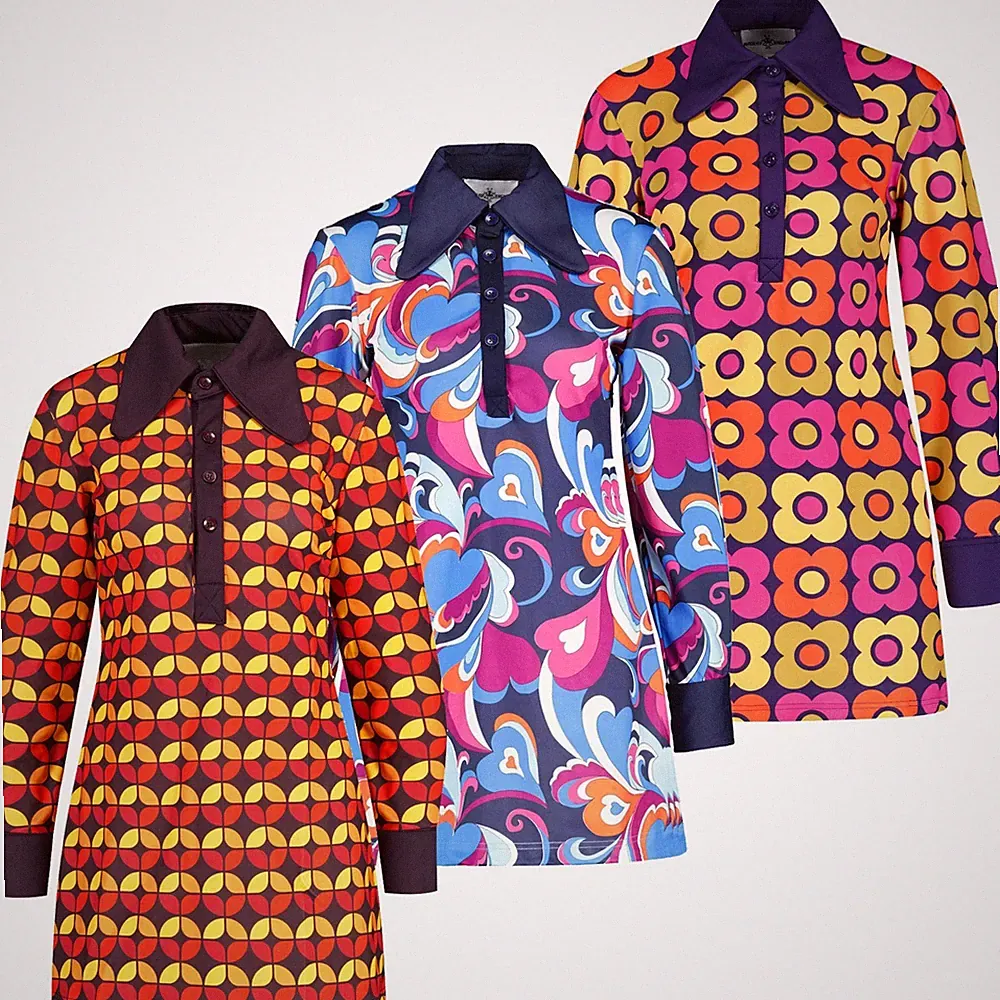 NEU RETRO 60er 70er Langarm Dolchkragen KLEID Daydream MC1000 Größen 8 - 20