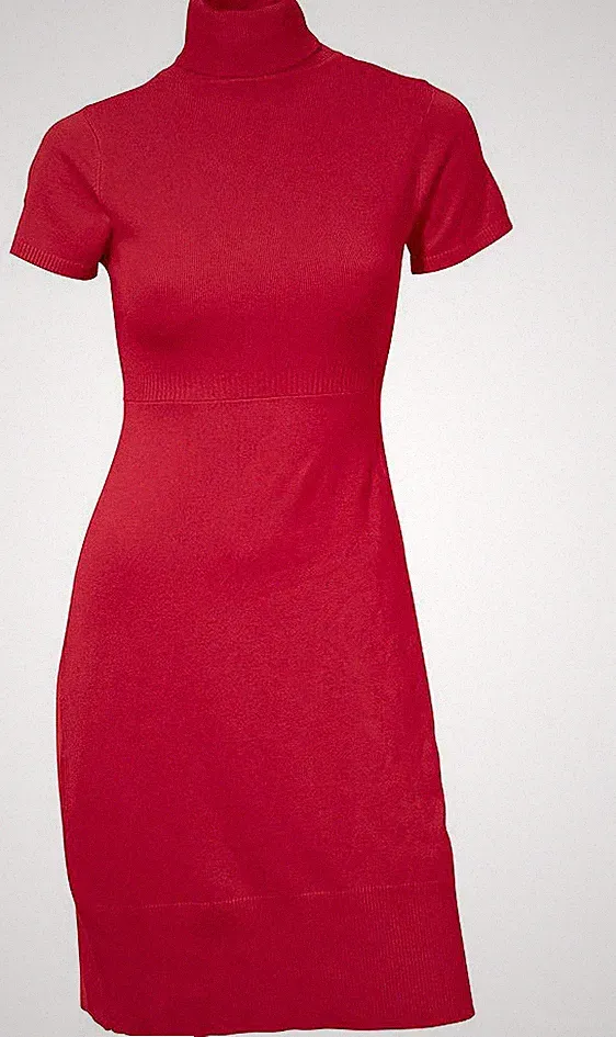 NEU ROT ! SCHLANKES FEINSTRICK ETUIKLEID STRICKKLEID 80% VISCOSE 42 B.C. *051842