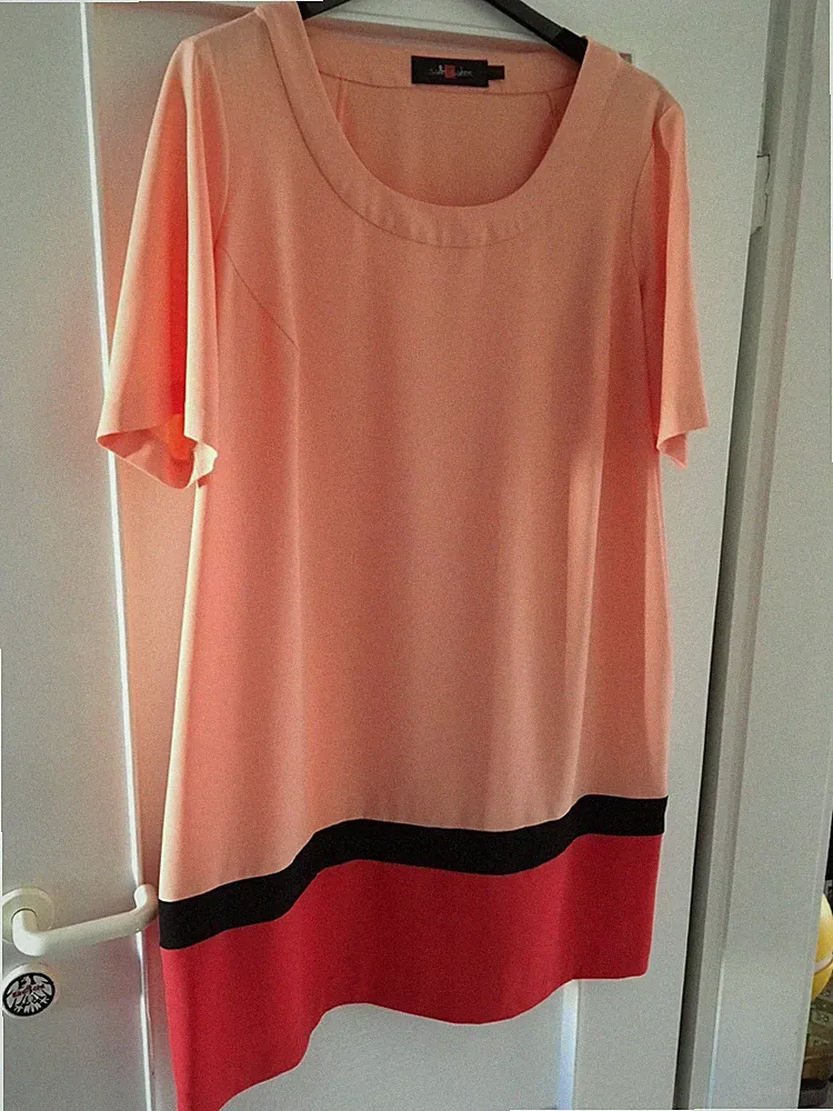 NEU, Sallie Sahne, Etuikleid Gr. 46, mehrfarbig: Orange/Schwarz/Rot, Halbarm,TOP