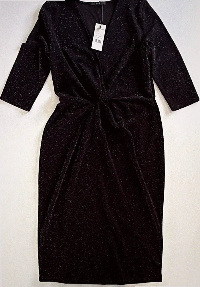 NEU Set Etuikleid Midi schwarz Glitzer V-Ausschnitt 3/4-Arm Stretch Gr. 42