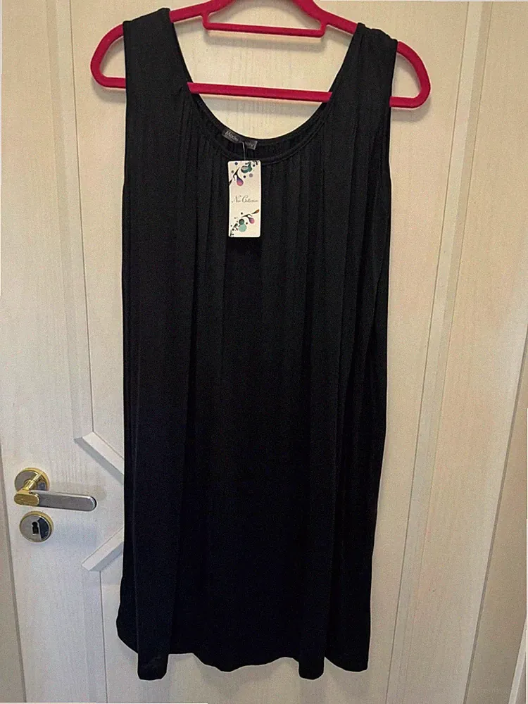 Neu- Shirt Kleid „Klassik“ Rundhals, Ärmellos,A-Linie Schwarz 48/50/52
