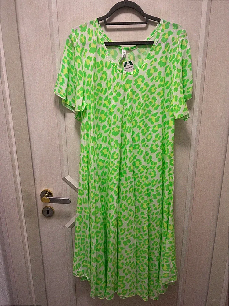 Neu- Sommer Kleid „Leo Neon“VA,KA,weite ALinie,Neon Grün Gelb 46/48