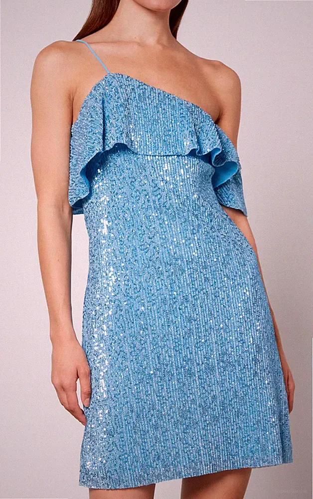 Neu STINE GOYA Kenza Kleid Hortensie blau Pailletten One Shoulder Gr. Small UVP 125 £