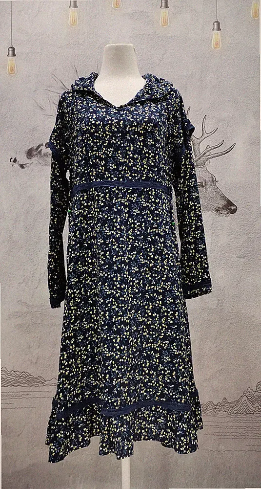 Neu Wanssy Damen langarm Kleid Kapuze blau Größe L 510-4627