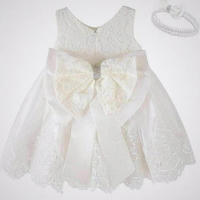 Neu weiß Baby Prinzessin Mädchen Kleid Taufe Spitze Hochzeit Party Kinder Kleidung