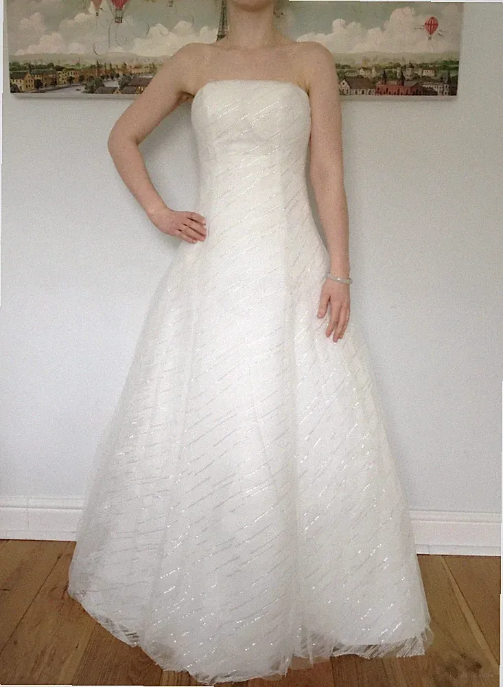 Neu weiß elegant A-Linie Metallic Dekor Braut Hochzeit Kleid Gr 8-10 1310