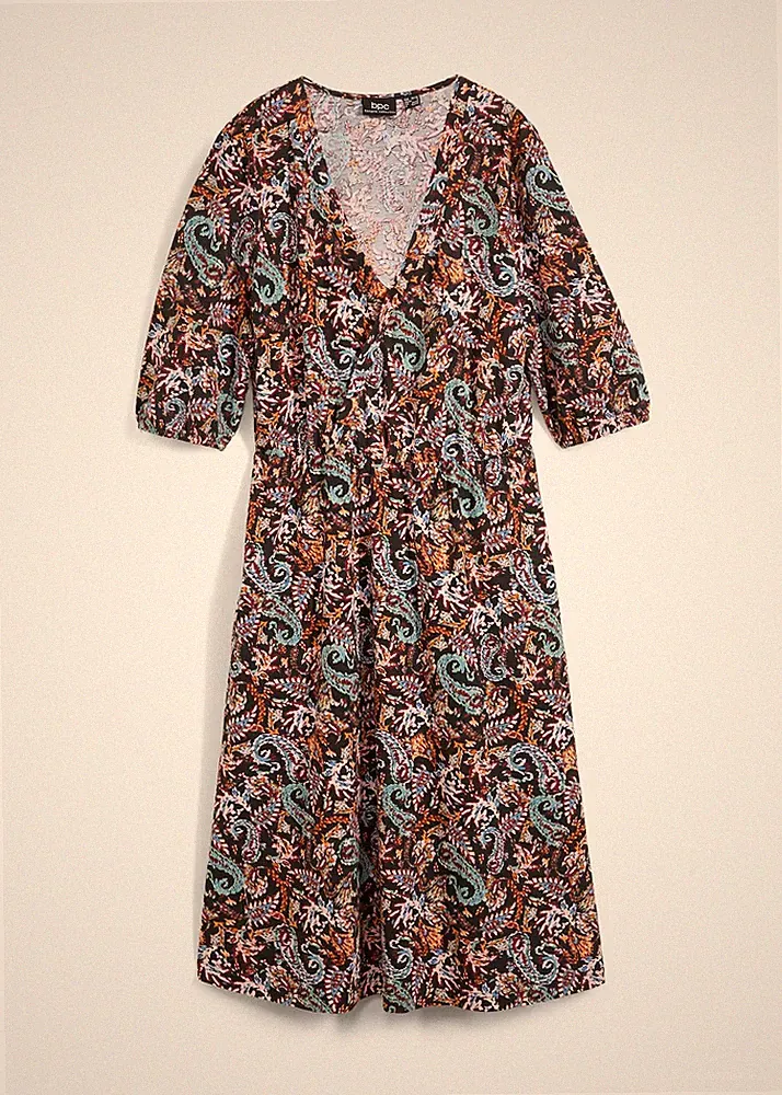 Neu Wickelkleid in A-Linie Gr. 40/42 Schwarz Paisley Sommer-Kleid Casualkleid