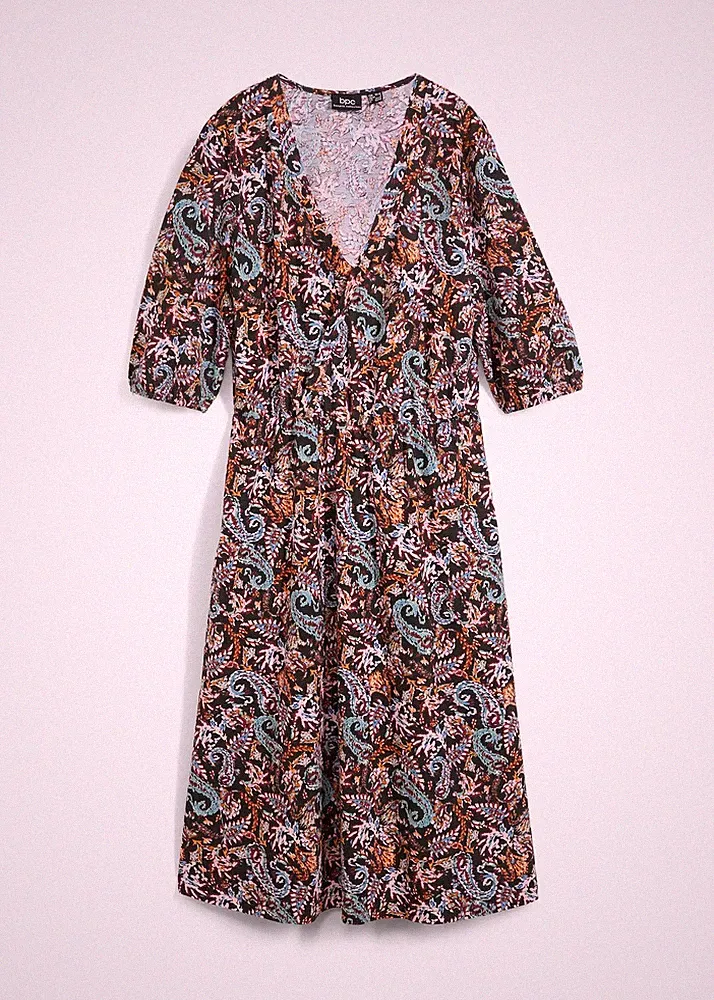 Neu Wickelkleid in A-Linie Gr. 52/54 Schwarz Paisley Sommer-Kleid Casualkleid