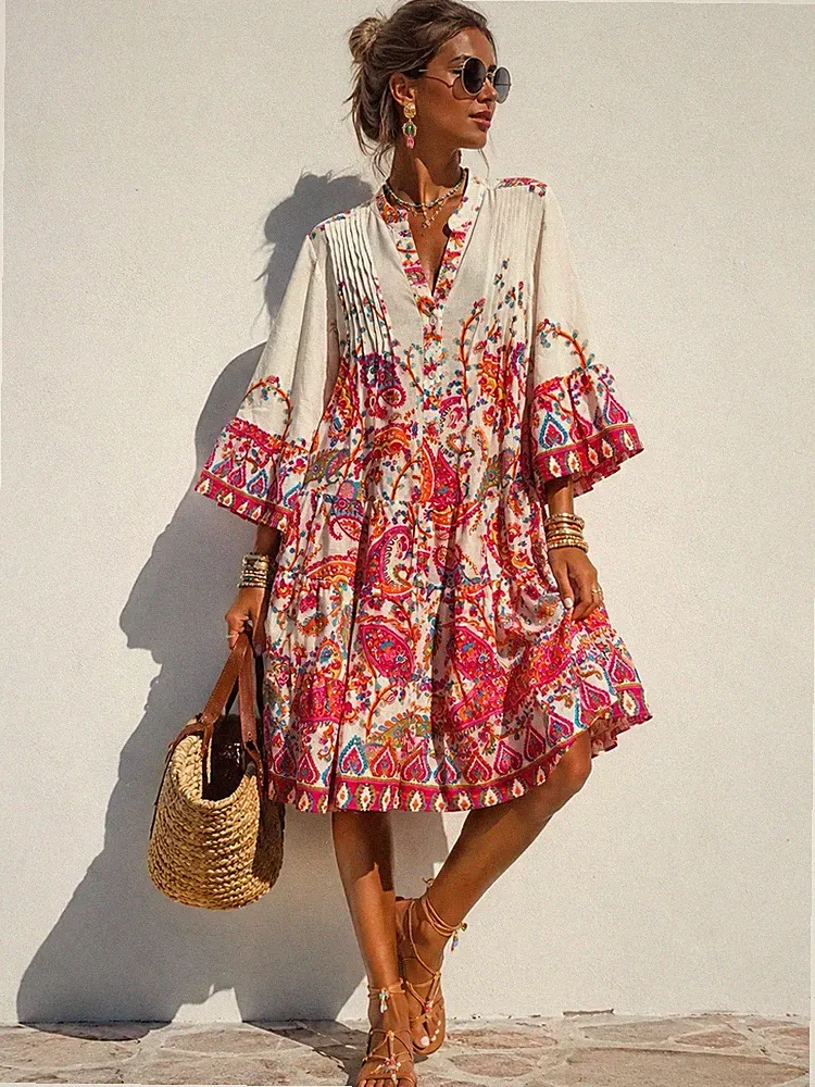 Neue luftige Baumwoll-Kleid Tunika Boho Sommerkleid Strand Neu Ibiza Style