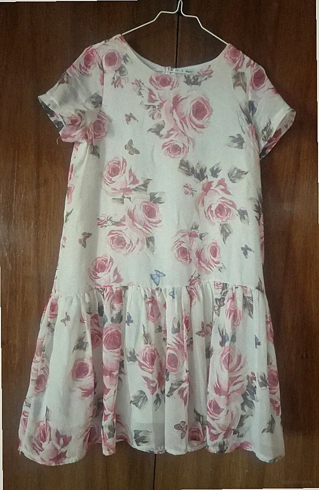 Neuwertig Mango Sommerkleid Chiffon, Rosenprint Gr. M A-Linie