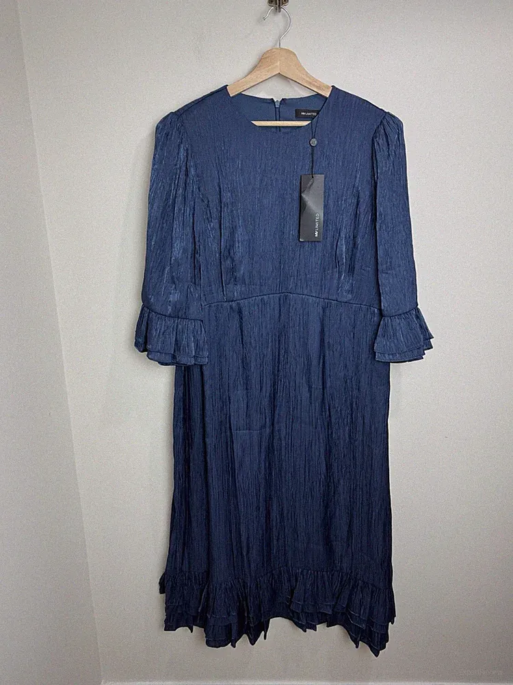 Neuwertiges Midikleid Samt marine metallic Hochzeitsgast Lady’s Day UK 18 UVP 190£