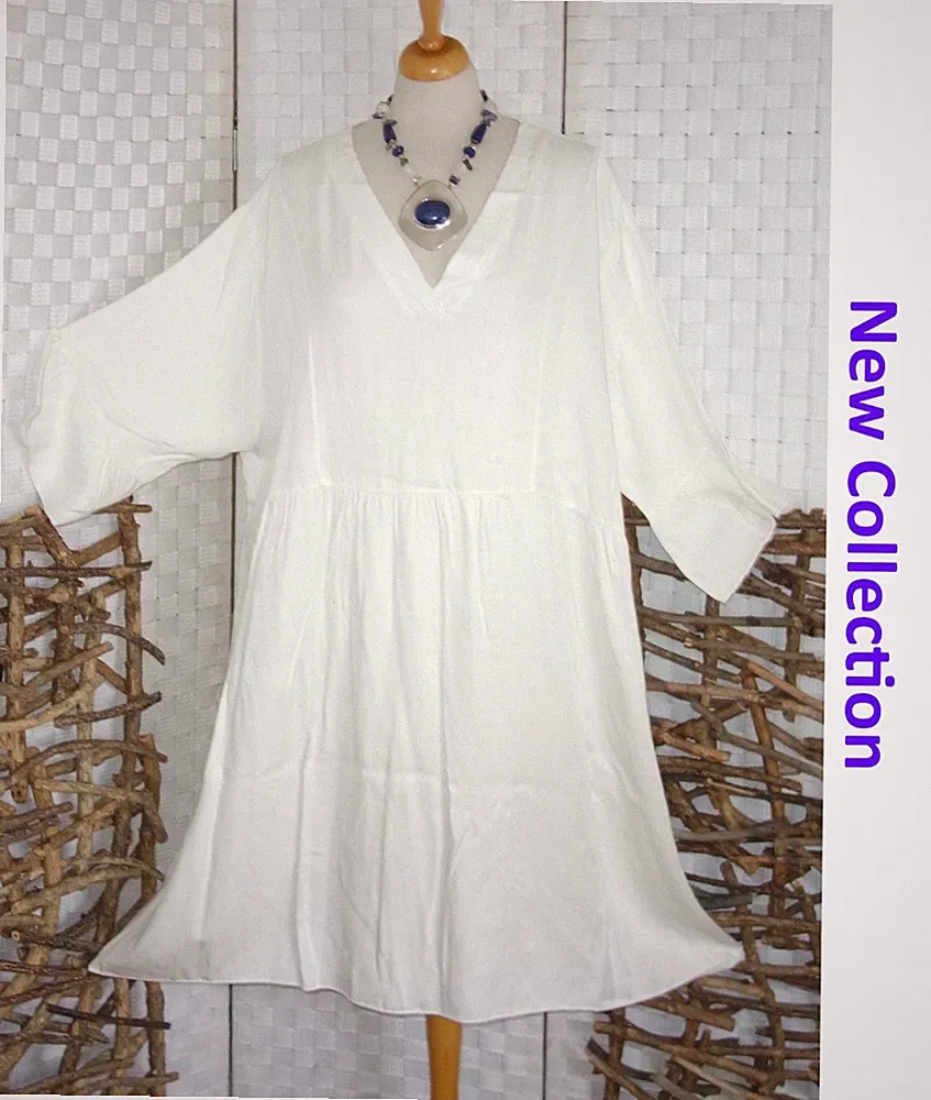 NEW COLLECTION Designer KLEID Tunika OS 52 54 56 Farbe CREME Rockteil in A Linie
