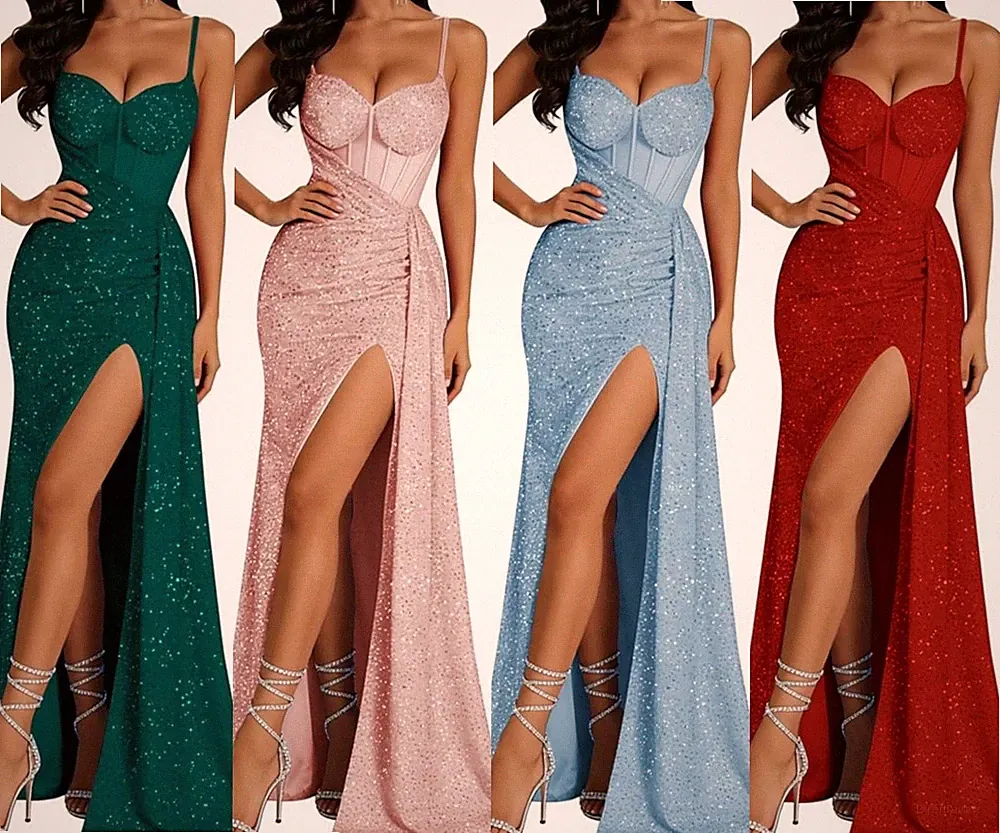 NEW Glitzerndes Paillettenkleid für Hochzeitsgäste Ballkleid A-Linie Partykleid