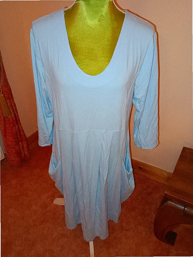 💙 New Jersey Fashion Damenkleid Hellblau Gr. XL Jersey A-Linie mit Taschen