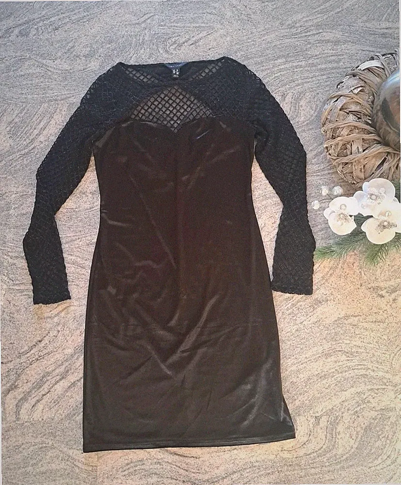 New Look Samtkleid Party Glitzer Spitze Schwarz Gr. 38 Weihnachten Silvester