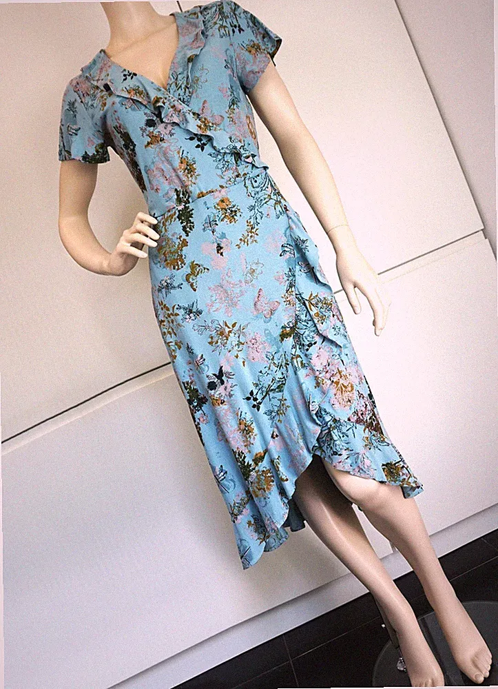 NEXT Damen Kleid A Linie Tunika Boho Asymmetrisch Rüschen Trend Strand Gr 40