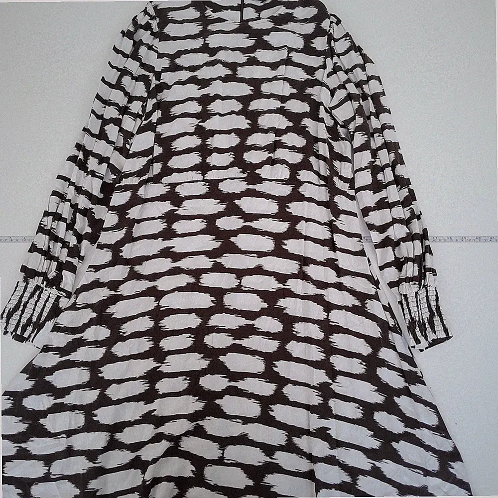 NEXT Kleid 16T Braun Langarm Midi Tall Rundhals Muster