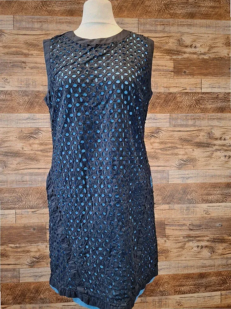 Next Tall dunkelblaues Spitzen-Overlay-Kleid UK 14 ärmellos Anlass Hochzeitsgast