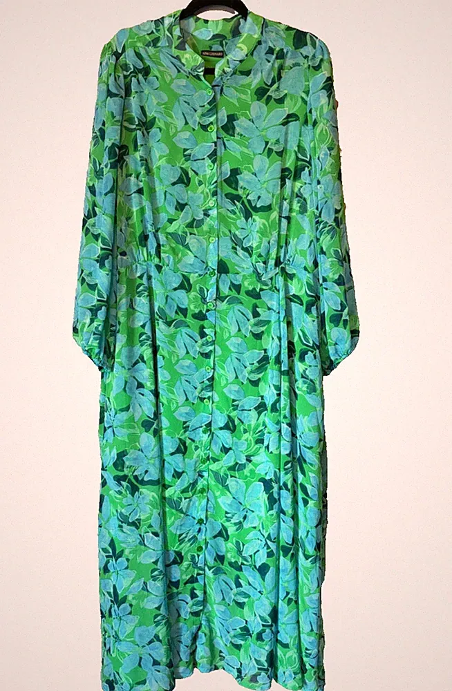 Nina Leonard Maxikleid Übergröße 3XL 24 26 Blumen & Futter blau grün mit Gürtel