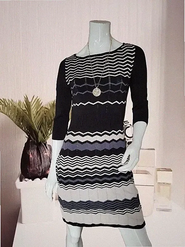 Nine West Damen Dress Strickkleid Etuikleid geometrische Muster Größe XS (S M)