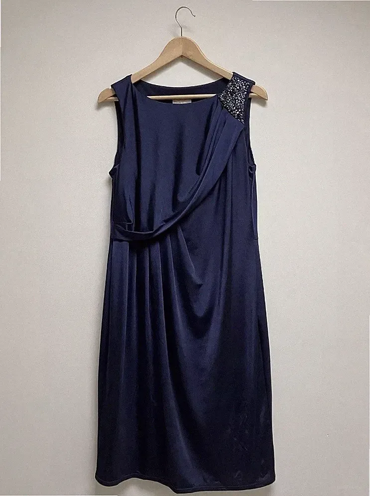 No 1 Jenny Packham Kleid UK 16 marine verziert drapiert Midi Hochzeit Gast Party