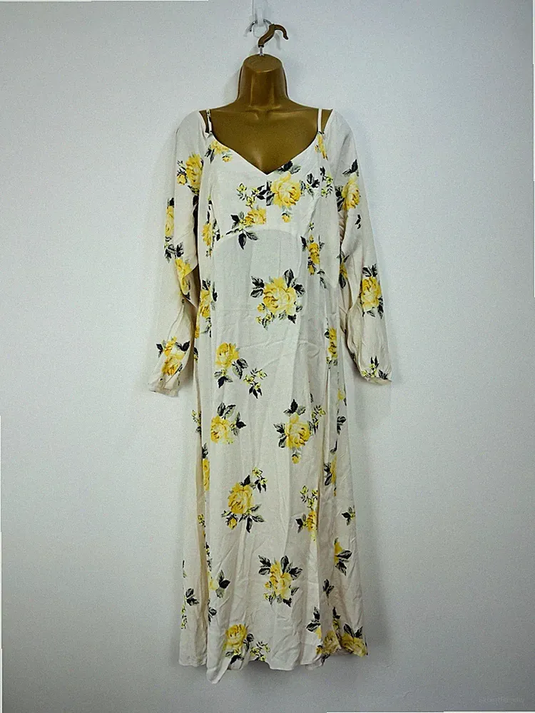 Nobody's Child Kleid Damen Größe 14 Elfenbein Gelb Blumenmuster Midi Schulterfrei Schlitz