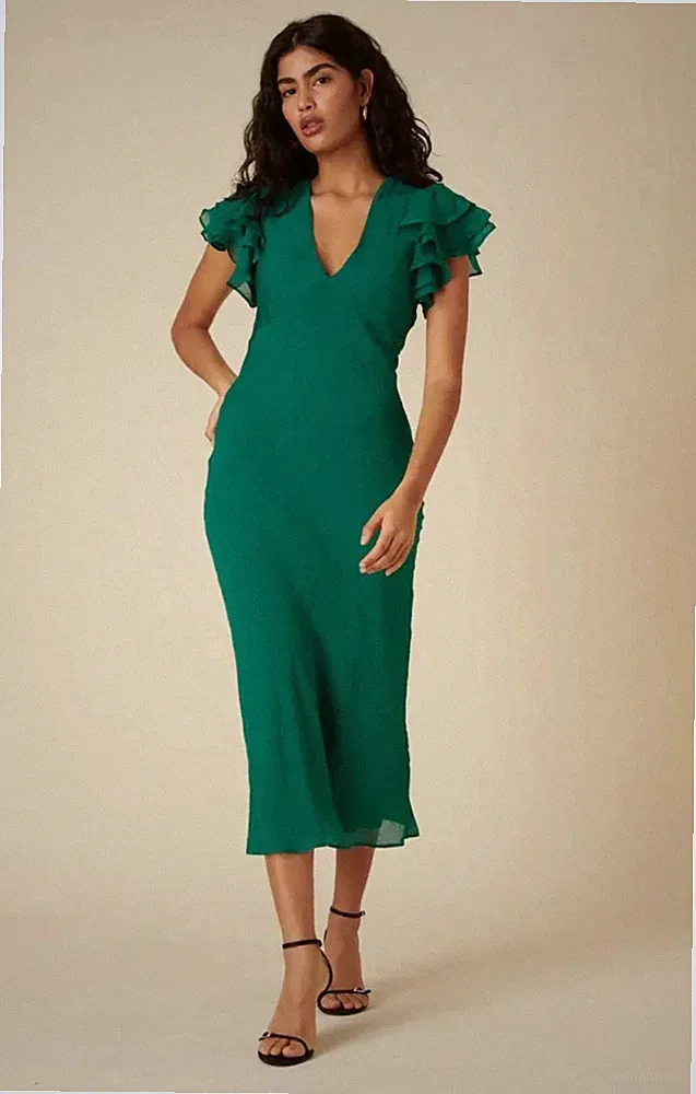 Nobody's Child Layla Midaxi Kleid 12 grün Rüschen Flatterärmel Hochzeitsgast