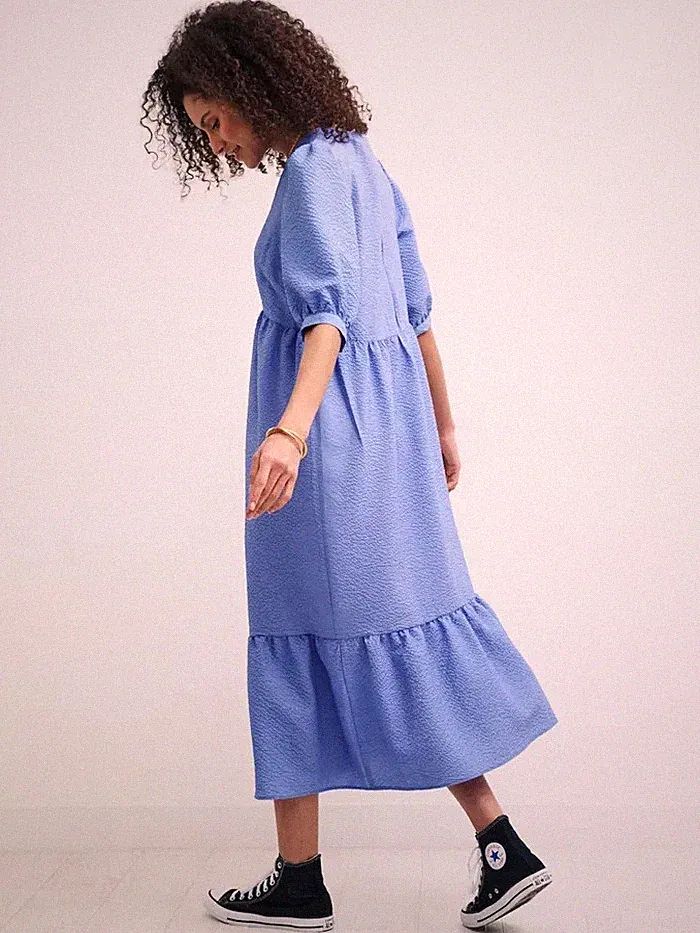 Nobody's Child Rachel Lavendel Blau Seersucker Stufen Midi Hängerchen Kleid UK 12