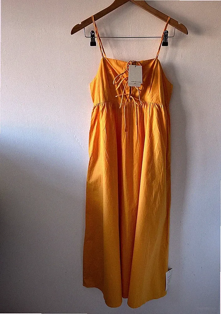 Nobodys Child Aspen Midikleid 6 orange Midi Träger Taschen Urlaub Hochzeit Gast