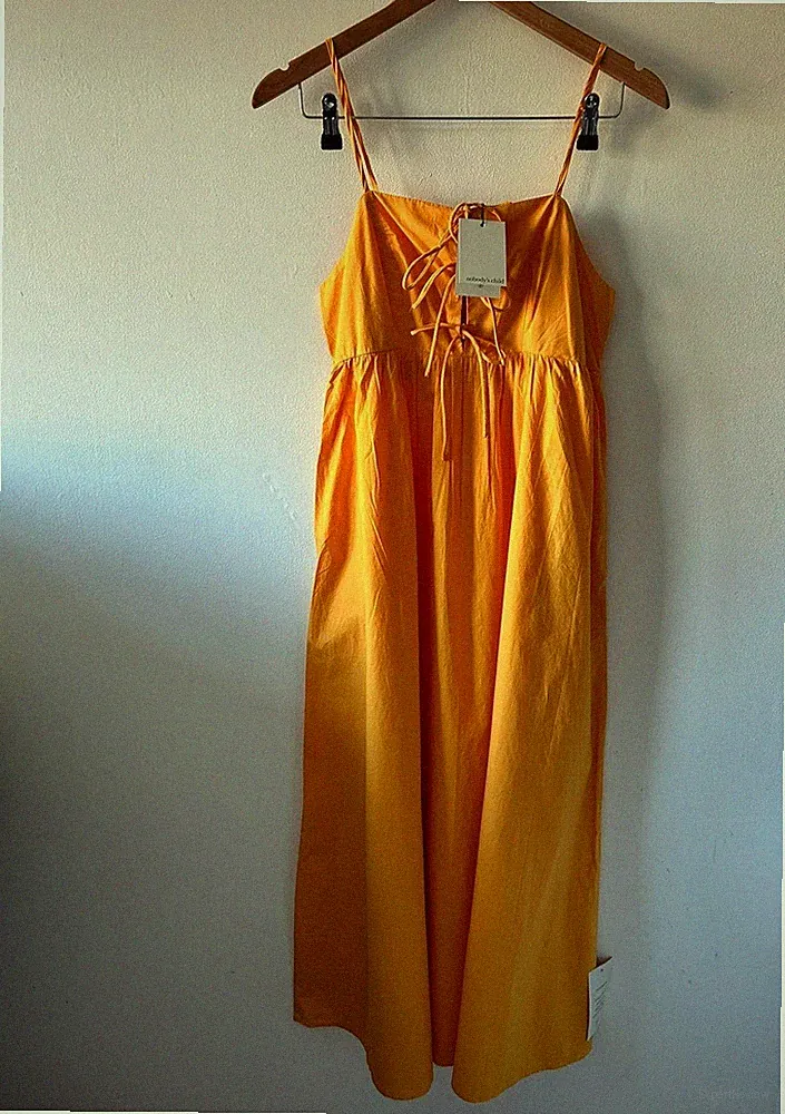 Nobodys Child Aspen Midikleid orange Midi Träger Taschen Urlaub Hochzeit Gast