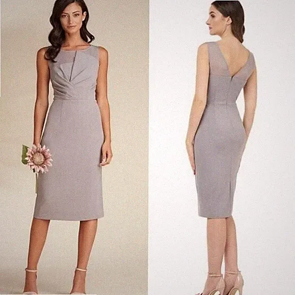 Nordstrom JS Collection Silver Grey Illusion Neckline Sheath Cocktail Dress NEW