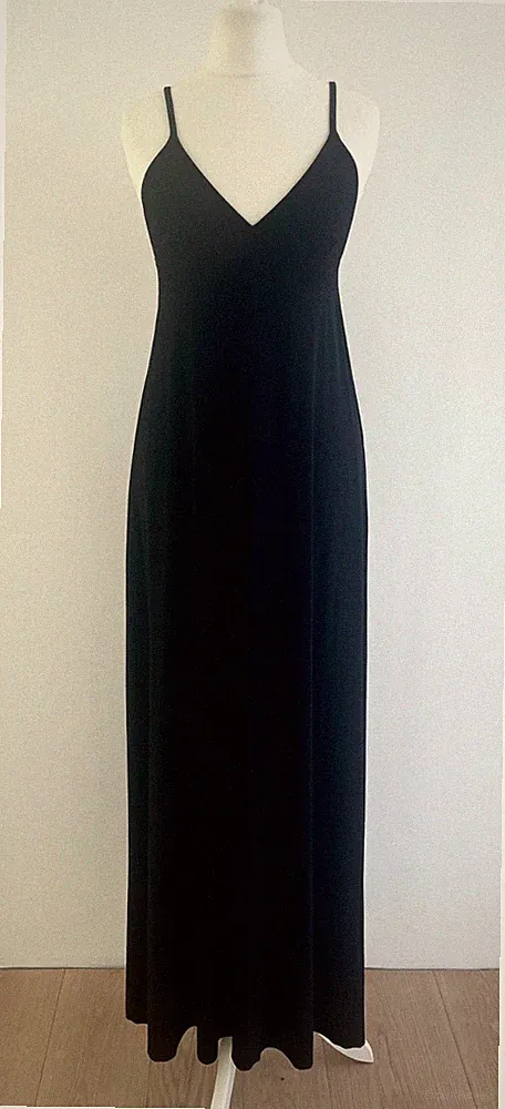 Norma Kamali Spaghetti Kleid lang Träger schwarz Gr. S / 36