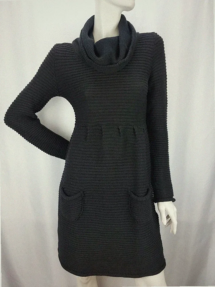 Northland Damen Kleid Rippenstrickkleid 50 % Merinowolle Rollkragen Gr. M/L